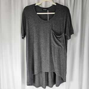 Women’s Large Gray Pocket Tee 100% Rayon Hi Low Hem Made In USA